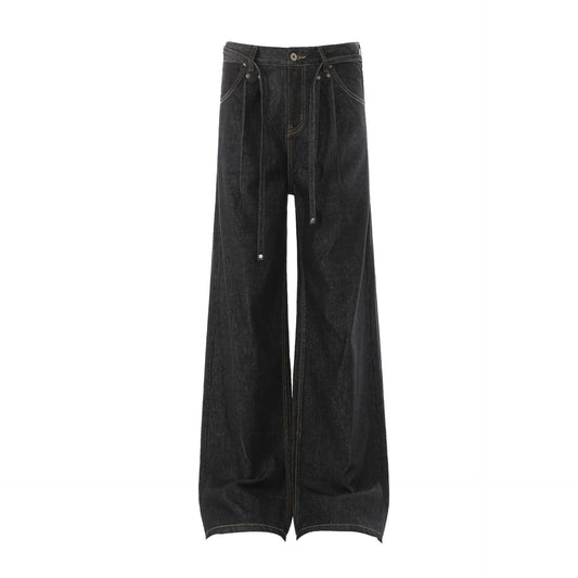 Black wide leg straight leg loose clean fit jeans